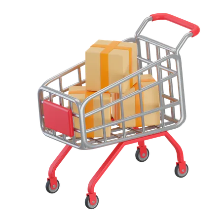 Shopping Trolley With Parcel Boxes  3D Icon