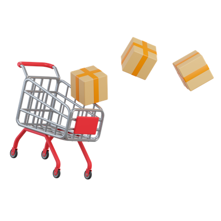 Shopping Trolley With Parcel Boxes  3D Icon