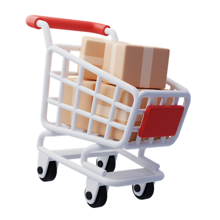 Shopping Trolley With Parcel Boxes 3D Icon
