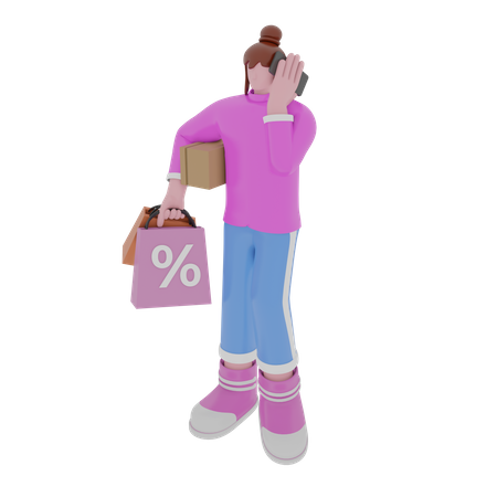 Shopping Woman Talking on phone 3D Illustration