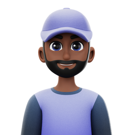 Short Hair Man with Beard and Hat  3D Icon