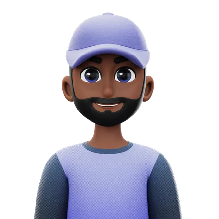 Short Hair Man with Beard and Hat  3D Icon