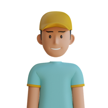 Short Hair Man With Hat  3D Icon