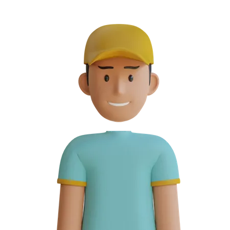 Short Hair Man With Hat  3D Icon