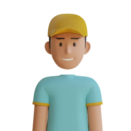 Short Hair Man With Hat 3D Icon
