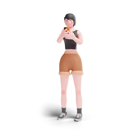 Short haired girl chatting in smartphone  3D Illustration