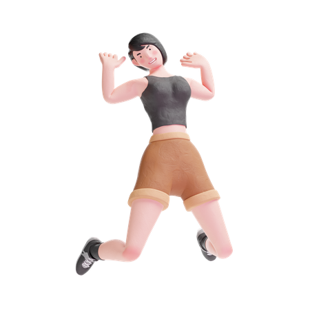 Short haired girl jumping  3D Illustration