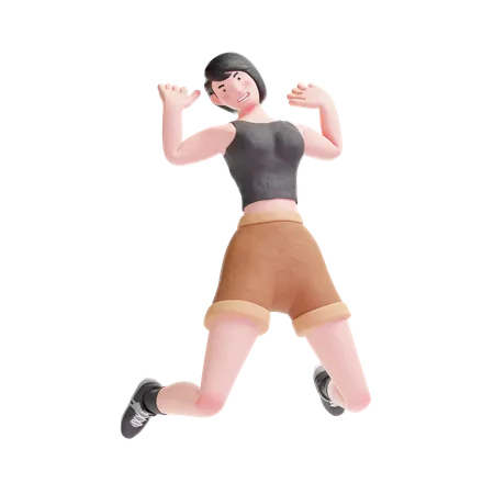 Short haired girl jumping  3D Illustration