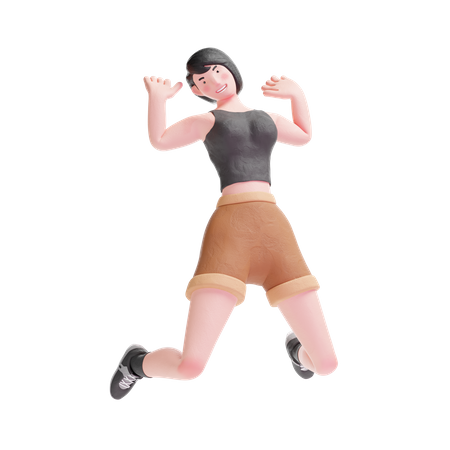 Short haired girl jumping 3D Illustration