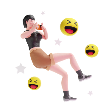 Short haired girl laughing with smartphone  3D Illustration