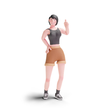 Short haired girl pointing up  3D Illustration