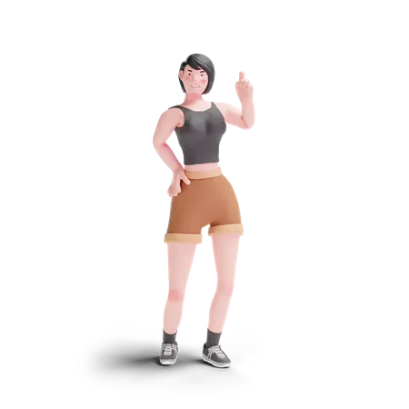 Short haired girl pointing up  3D Illustration