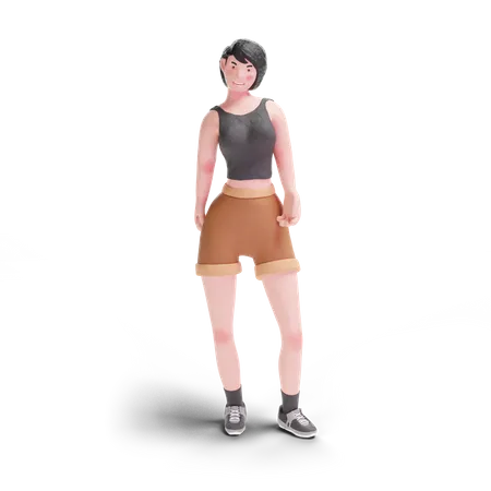Short haired girl standing  3D Illustration