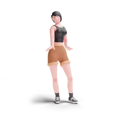 Short haired girl standing posing  3D Illustration