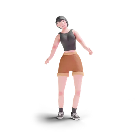Short haired girl standing posing 3D Illustration