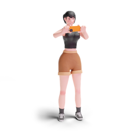 Short haired girl taking picture using smartphone  3D Illustration