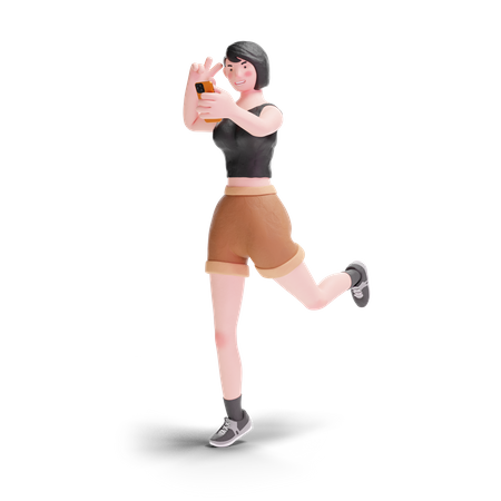 Short haired girl using selfie with peace hand gesture  3D Illustration