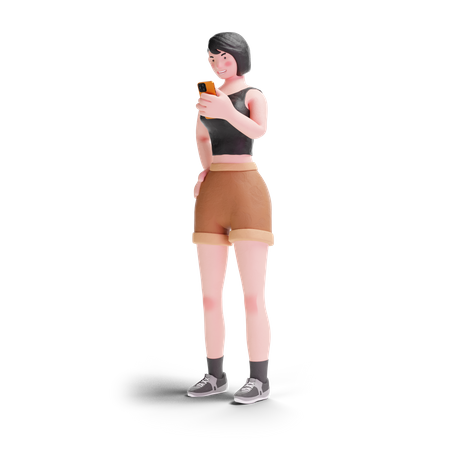 Short haired girl using smartphone  3D Illustration