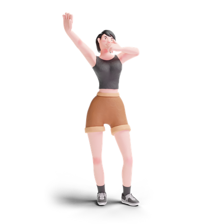 Short haired girl yawning  3D Illustration