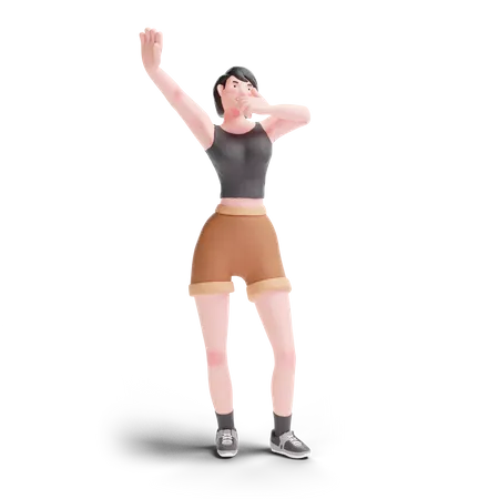 Short haired girl yawning  3D Illustration