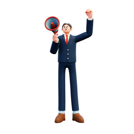 Shouting Businessman With Megaphone  3D Illustration