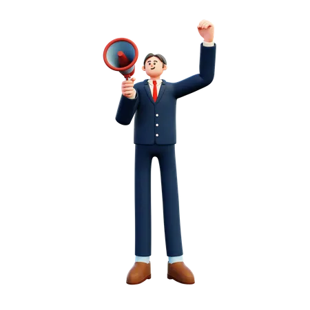 Shouting Businessman With Megaphone  3D Illustration