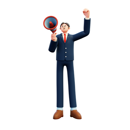 Shouting Businessman With Megaphone 3D Illustration