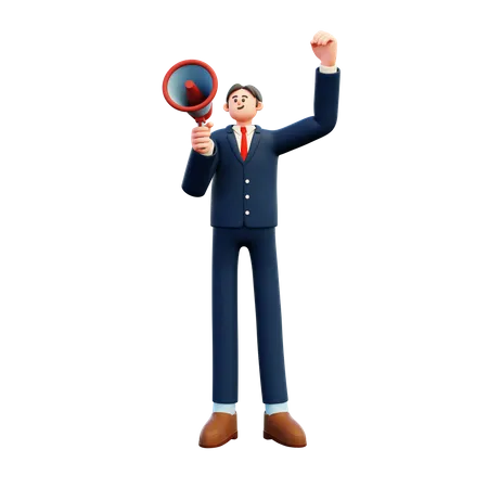 Shouting Businessman With Megaphone 3D Illustration