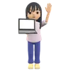 Showing A Laptop Screen While Waving Her Hand