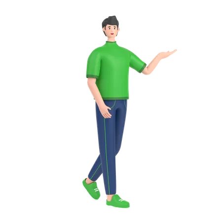 Boy showing empty copy space on open hand palm  3D Illustration
