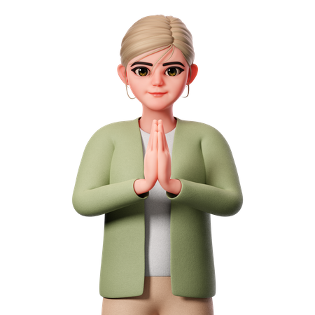 Showing Namaste Or Folded Hand Gesture  3D Illustration