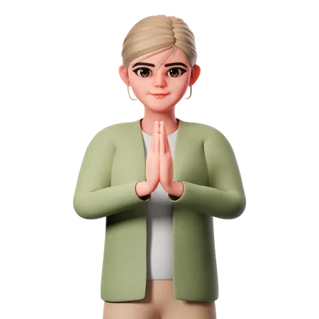 Showing Namaste Or Folded Hand Gesture  3D Illustration