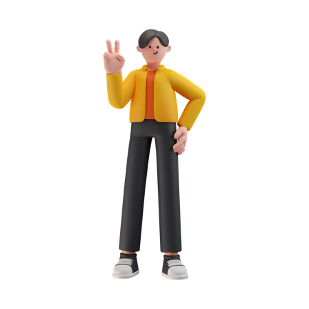 Showing Victory Sign  3D Illustration