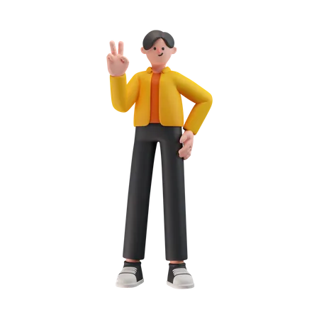 Showing Victory Sign  3D Illustration