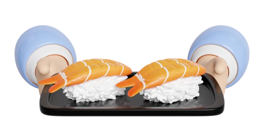3 D Hand Hold Shrimp Onigiri Sushi With Food Tray Japanese Food Isolated Concept 3 D Render Illustration 3D Icon