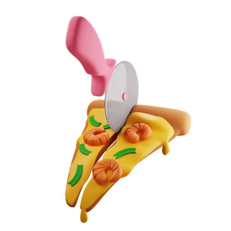 Shrimp Pizza Slice Split In Half By Pizza Knife  3D Illustration