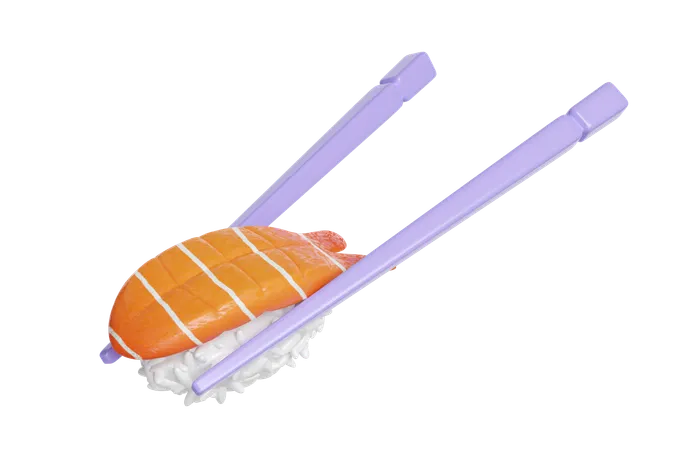 Shrimp Sushi With Chopsticks Japanese Food Isolated Concept 3 D Render Illustration 3D Icon
