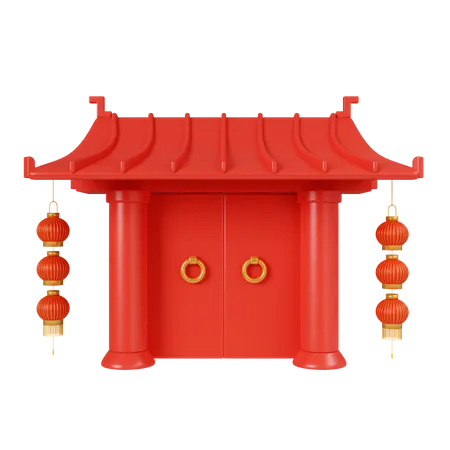 3 D Shrine Mid Autumn Festival Icon Isolated On Yellow Background 3 D Rendering Illustration Clipping Path 3D Icon