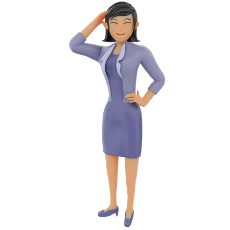 Shy Businesswoman 3D Illustration