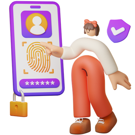 Sicherheits-App mit Fingerabdruck oder Zugangscode  3D Illustration