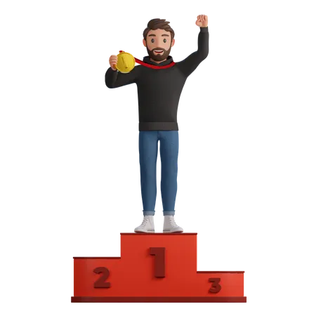 Sieger steht auf dem Podium  3D Illustration