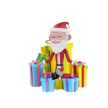 Sièges du père Noël sur les cadeaux de Noël  3D Illustration