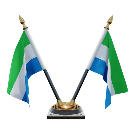 Sierra Leone Double Desk Flag Stand  3D Illustration