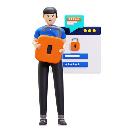 Sign In With Man Holding Padlock  3D Illustration