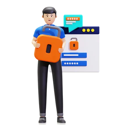 Sign In With Man Holding Padlock  3D Illustration