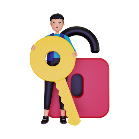 Sign in with the man holding the key  3D Illustration