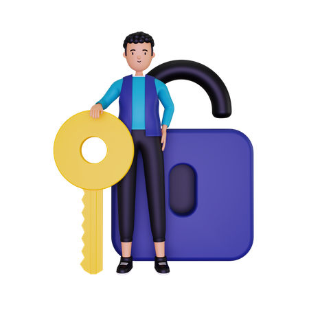 Sign in with the man holding the key  3D Illustration