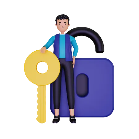 Sign in with the man holding the key  3D Illustration