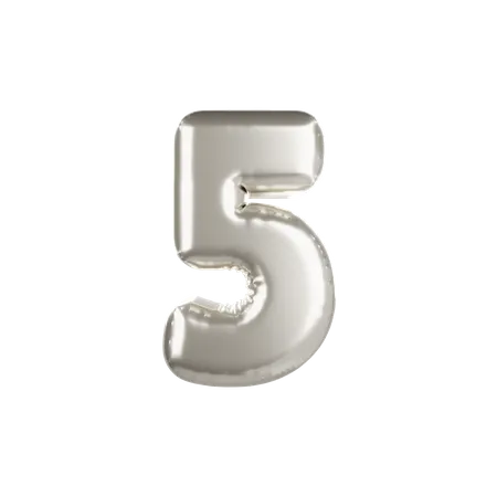 Silber Metallic Ballon Nummer 5  3D Icon