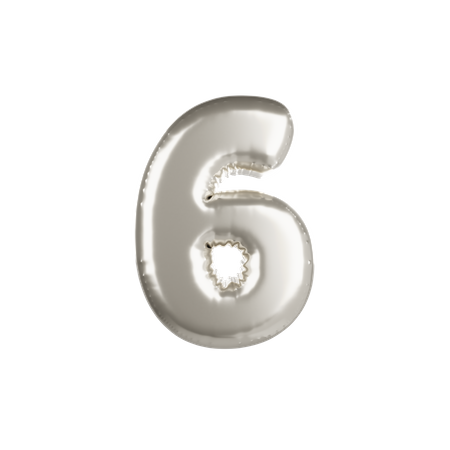 Silber Metallic Ballon Nummer 6  3D Icon